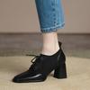 Comemore Brown Retro Lace Up Pumps for Women Soft Leather Commuter Comfortable High Heels 2025 Spring Autumn Female Heeled Shoes