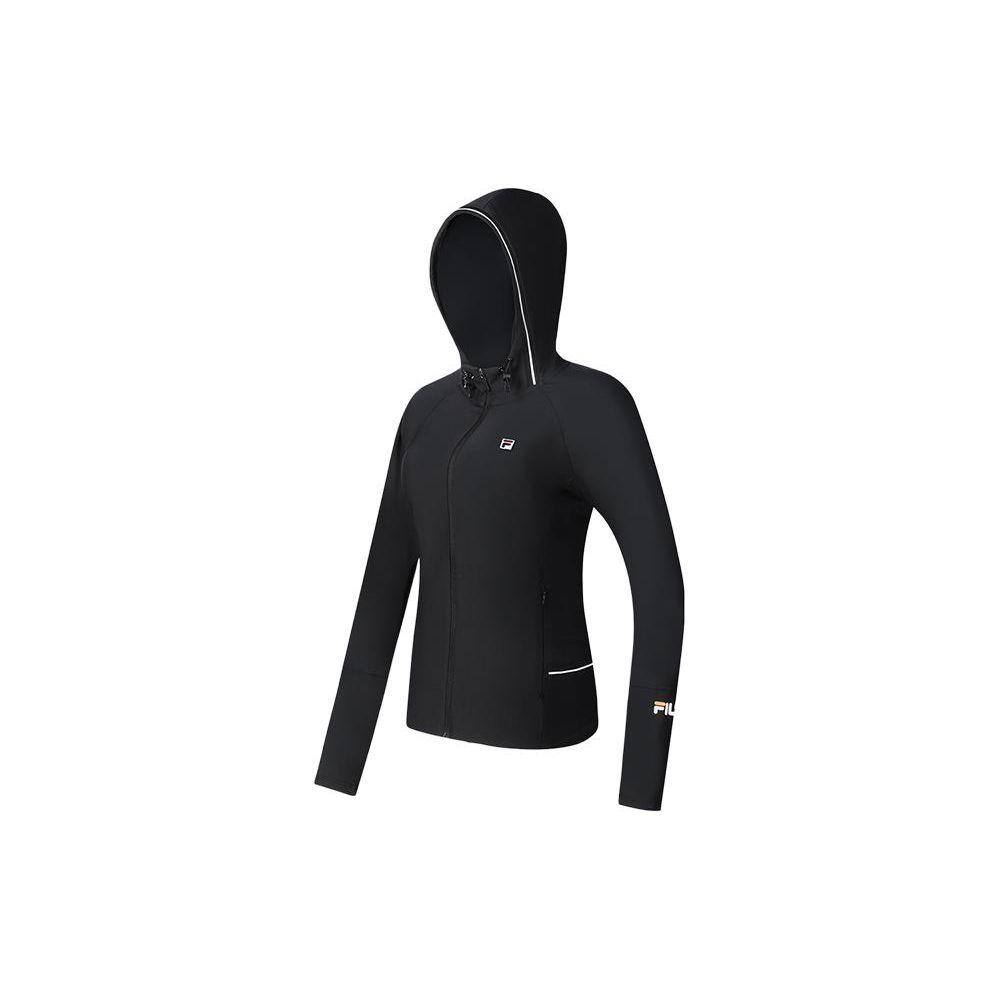 Fila Tennis Logo Hooded Zip-Up Casual Sports Jacket Women Jackets Black A11W423501F-BK