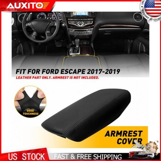 Console Lid Armrest Cover Made Of Leather For Ford Escape 2017- Black
