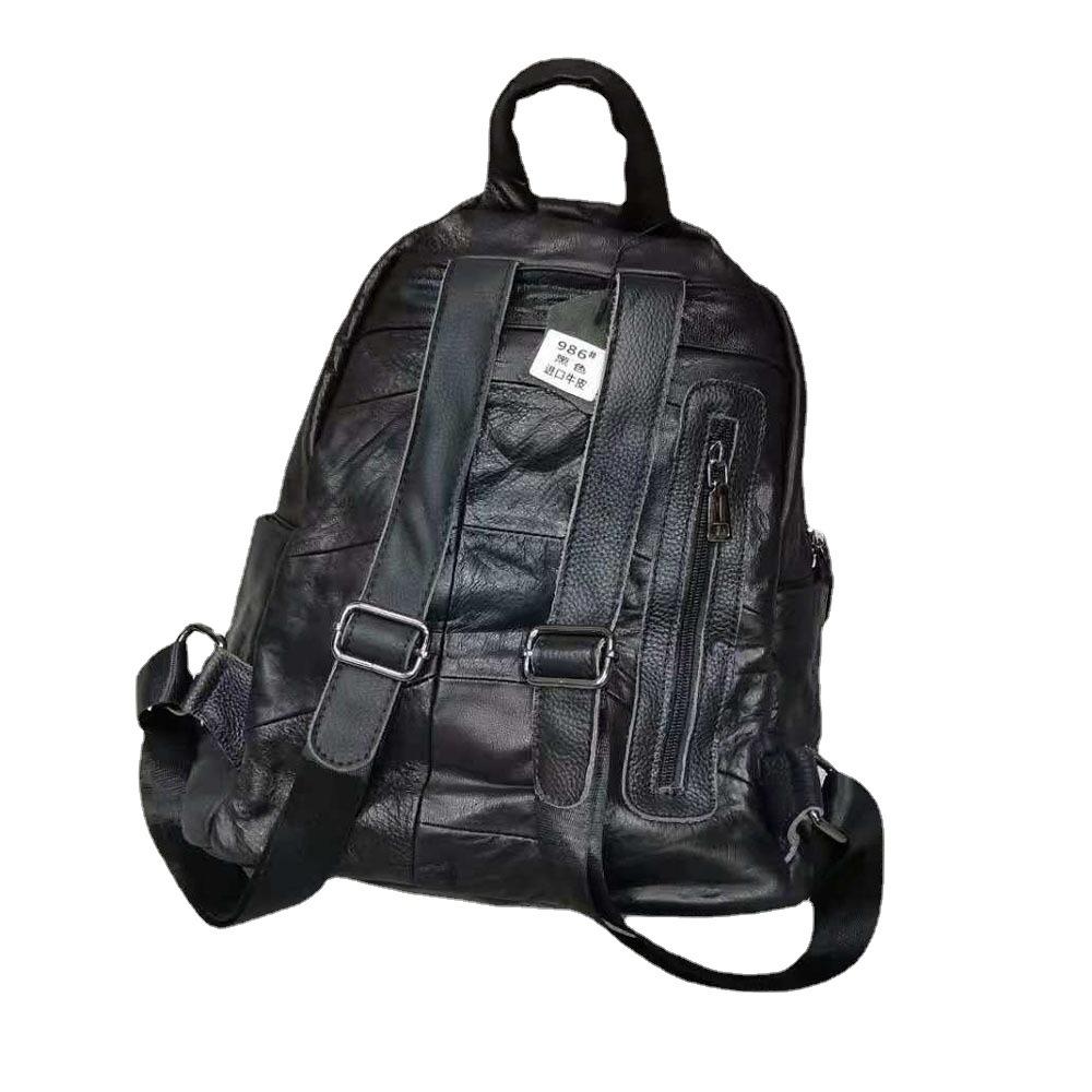 Leather Backpack Women'S Bag First Layer Cowhide Large Capacity Backpack Travel Bag Black