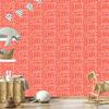 Polynesian Geometric Pattern Wallpaper Coral and Red 50x1000