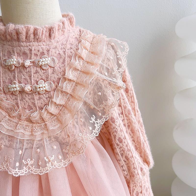 Girls' Winter Princess Lace Dress - Chinese Style Birthday Outfit (GC0392)