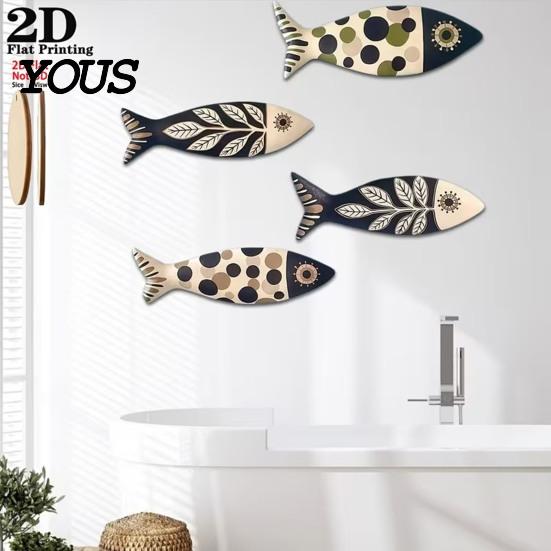 Lightweight Wall Decoration 4Pcs Wooden Fish Decor, Rustic Farmhouse Ocean Art, Vintage Waterproof Beach Nautical Coastal Theme Decor for