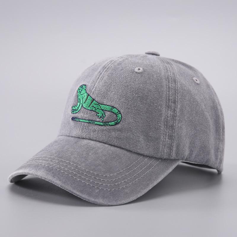 Amazon Lizard Embroidered Baseball Hat with Adjustable Personalized Retro Washed Curved Eaves, Suitable for Men and Women