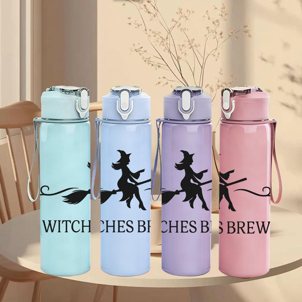 1PC Witches Brew Witch Silhouette 750ml Color Plastic Sports Water Bottle Leakproof Flip Straw Lid Suitable for Sports Office Home Use