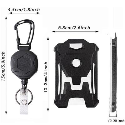 Retractable Backpack Keychain with Easy-Pull Buckle and Badge Holder - Black