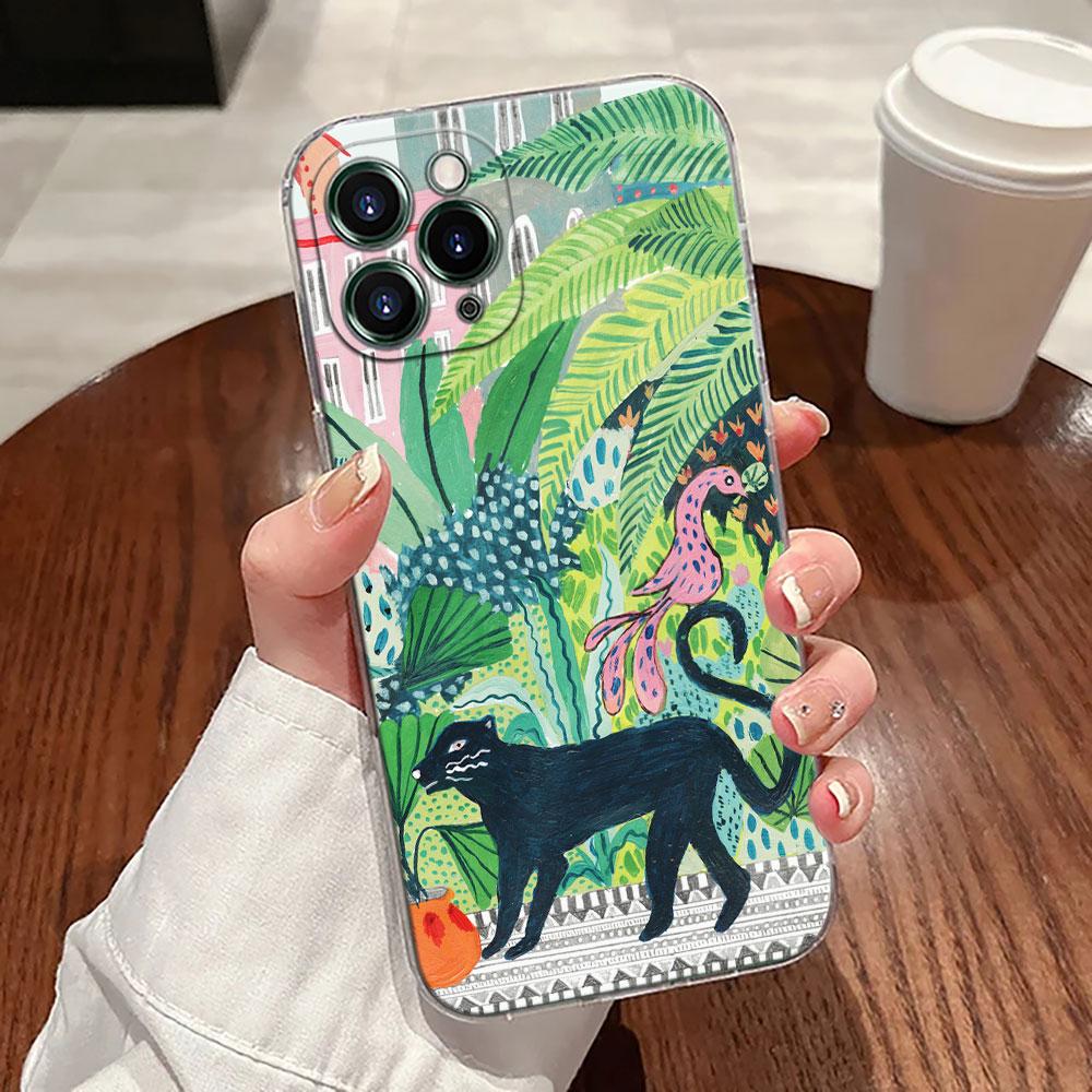 Jungle Art Illustration Snake Cats Sloth Case For Apple iPhone 17 16 15 14 13 12 11 Pro Max 16 Plus 16E 17Air 17Pro Phone Cover