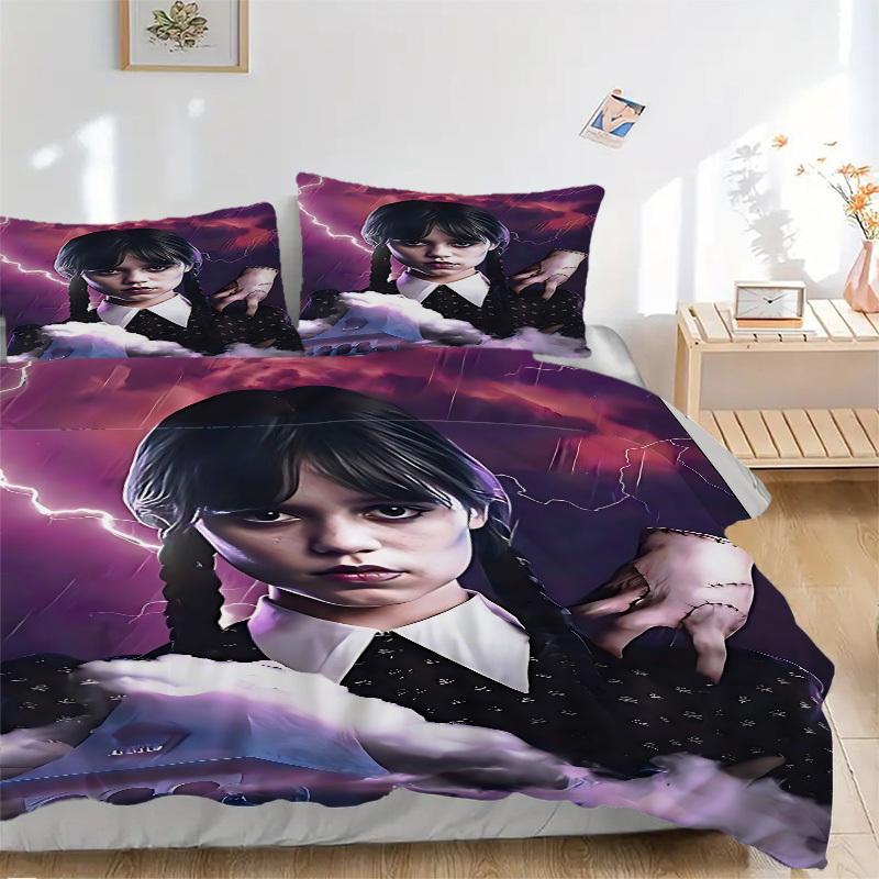 

3pcs Wednesday Bedding Set: Perfect for Bedroom or Guest Room. Soft and Comfortable with No Core Included yy251010170 135x200cm