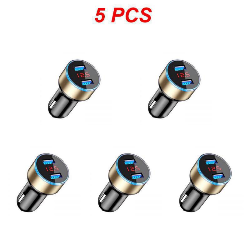 2~5PCS Auto Vehicle Car Dual USB Car Charger QC 3.0 Fast Charging Adapter Cigarette Lighter LED Voltmeter For All Mobile Phone