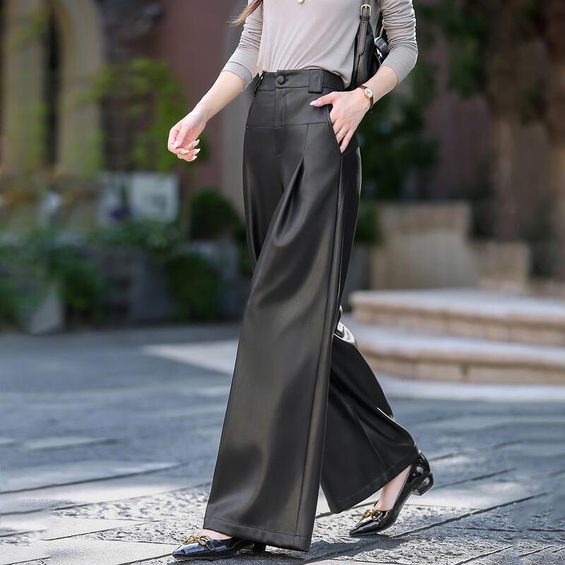 Demana Chic Pleated Wide-Leg PU Petite Pants