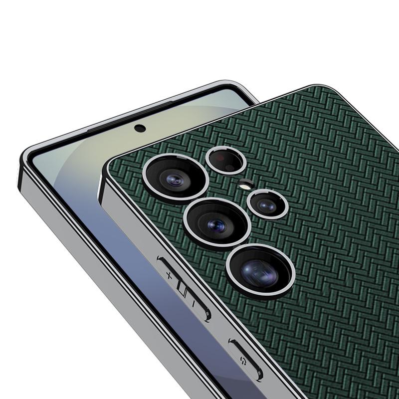 Suitable for Samsung S25U Mobile Phone Case S25u Electroplated Plain Leather Mat Pattern Style Fine Hole Anti Fall Protection Case