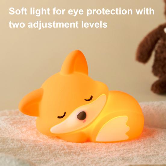 Nachtlicht „Rosa Fuchs“ mit weichem Silikon-Touch-System, 2-stufig dimmbar, wiederaufladbar, Waldmotiv, Kinderzimmerdeko