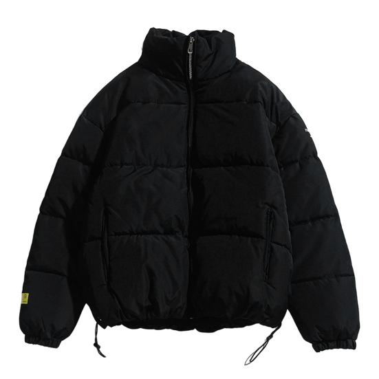 

Men Cotton Coat Drawstring Hem Zipper Stand Collar Solid Color Padded Cold-proof Neck Protection Pockets Men Winter Coat for Outdoor M чёрный