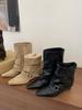 Wasteland retro belt buckle soft leather trouser boots women's new pointed temperament short boots medium tube knight boots tide
