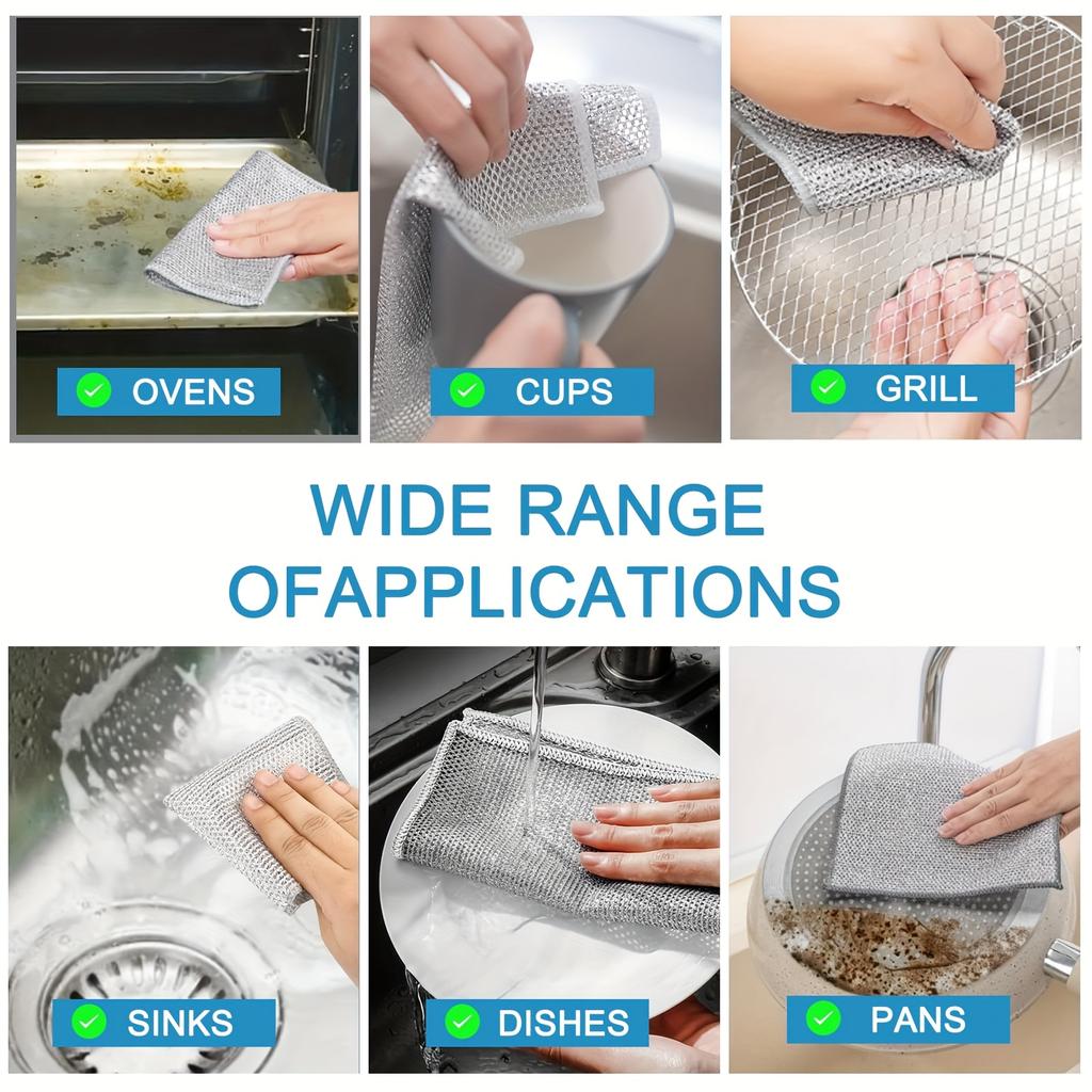 Multifunctional Metal Miracle Cleaning Cloth | Enlarged Metal Dishwashing Cloth, Kitchen Scrubbing Pad, Cleaning Cloth for Metal