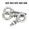 304 Stainless Steel M3 M4 M5 M6 M8 Ring Eyebolts with Nut Washer Gaksets Set Extended Bolts Marine Lifting Ring Screws and Nuts