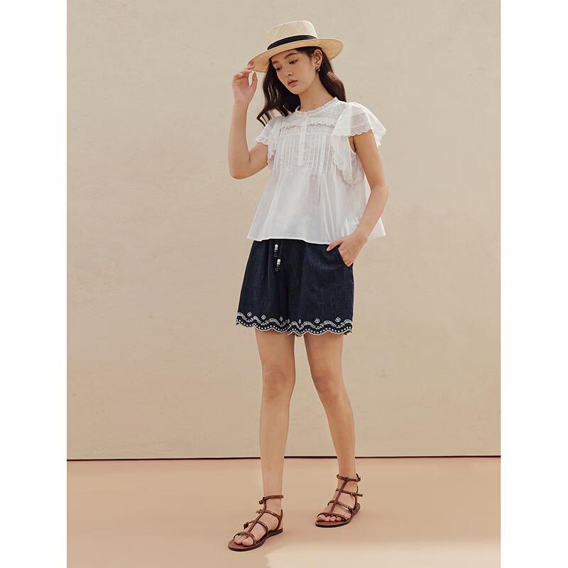 INMAN French Lace Flutter Sleeve Ruffle Collar Blouse