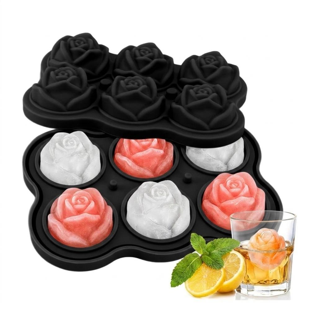 With Lid Rose Ice Cube Tray 6 Cubes Ice Making Accessory Durable Silicone Ice Cube Mold  Bar
