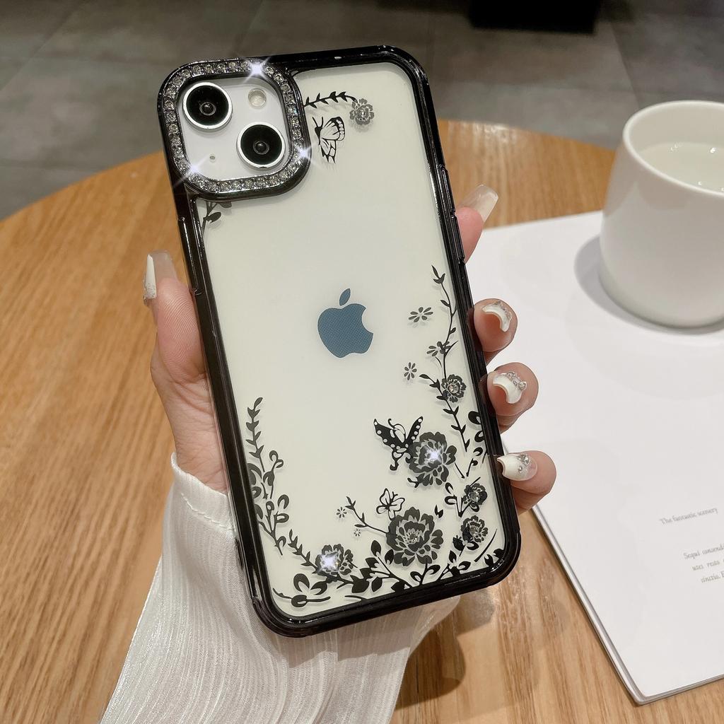 Applicable To Apple 15ProMax Phone Case, IPhone14 Electroplated Butterfly Ring Stand, Lens Flash Diamond Protective Case