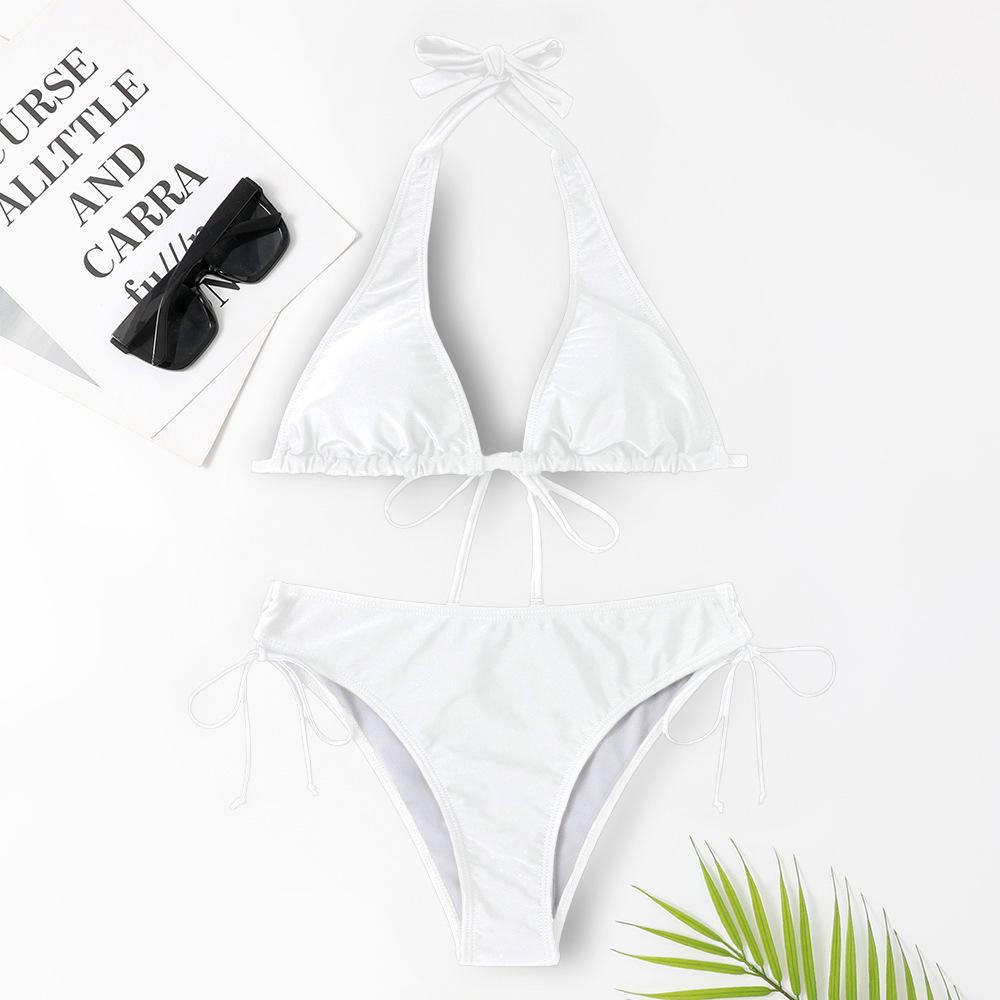 European & American Tie-Up Bikini: Sexy Solid Color Swimwear for Beach Vacations