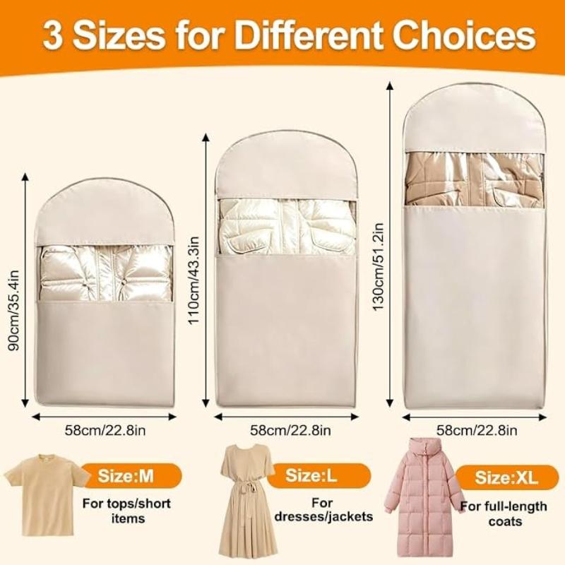 Space Saving Hanging Garment Bag with Self Compression Zipper Transparent Visible Dust Cover for Down Coat Closet Storage