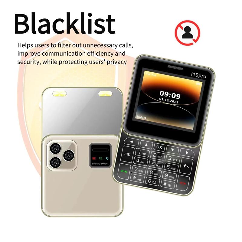 Nový vysouvací mini mobilní telefon i19 Pro čtvercový 2,4palcový Dual SIM 2G GSM Bluetooth FM Fotoaparát Odemčený Malý mobilní telefon