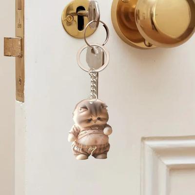 Acrylic 2D Flat Cat Keychain Q-Version Animal Keyring Compact Size Portable Decoration Keys Backpacks Accessory