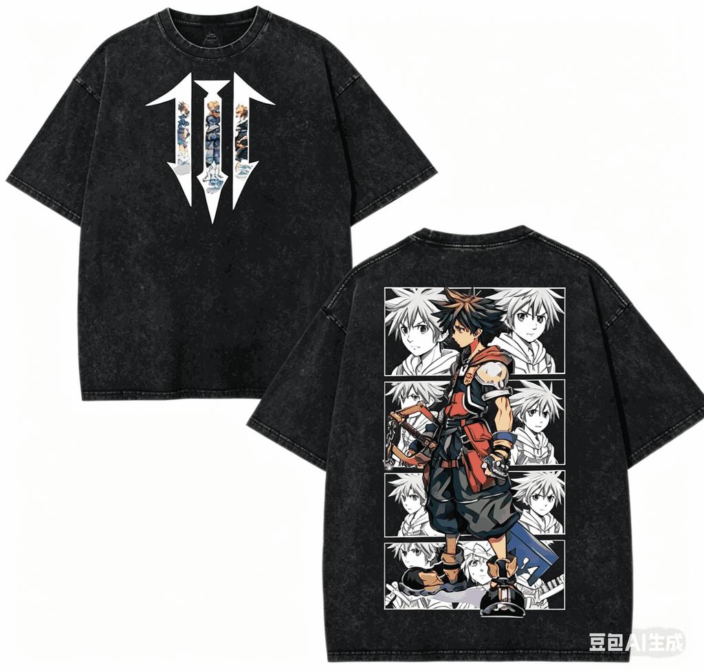 Kingdom Hearts Washed T-shirt Year Round Clothing High Quality Personality Clothes Plus Size Unisex New Model Washed Vintage Loose