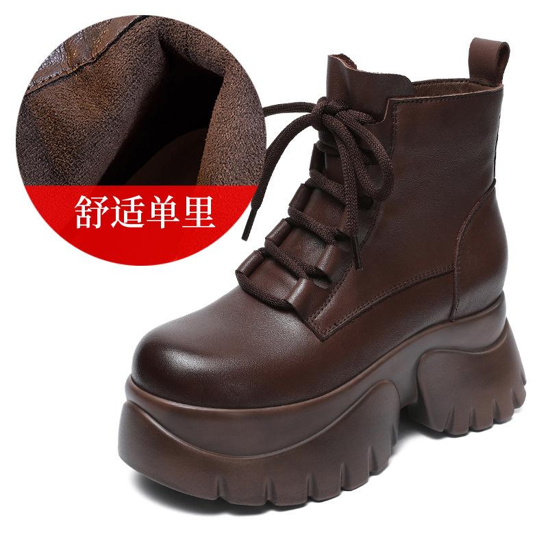 Høst og vinter nye kortstøvletter med tykk såle og innvendig høydeøkning, barnesko i smått skinn, damestørrelse, allsidige Martin-støvletter