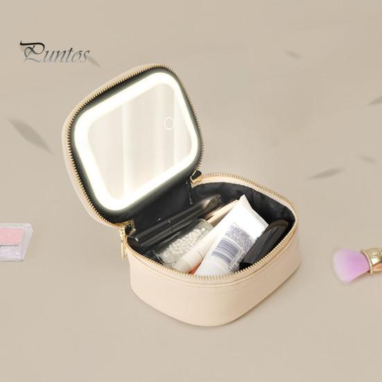 Travel Makeup Bag with LED Mirror Large Capacity Zipper Closure Portable Size Makeup Case Cosmetic Brush Organizer