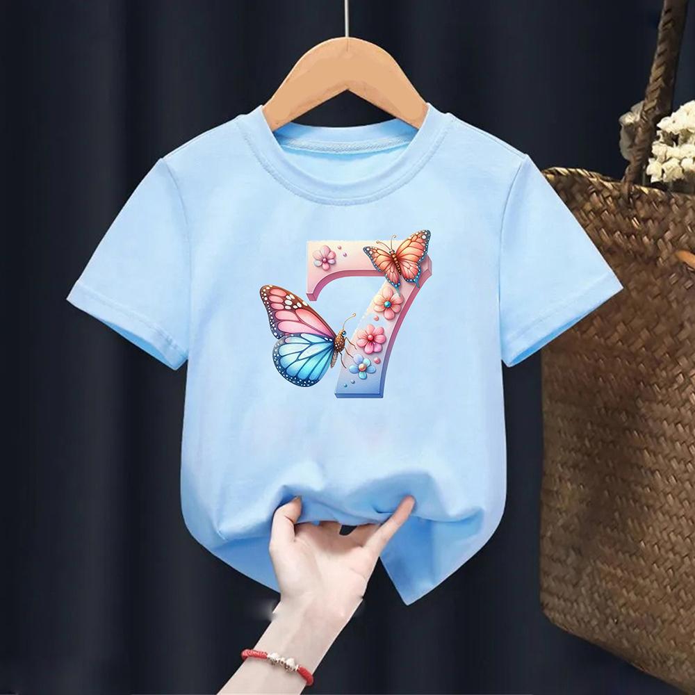 

Футболка с акварельной бабочкой для детей от 1 до 9 лет, модная футболка для девочек Kawaii, подарок на день рождения, милая детская одежда 7-8T(140cm)