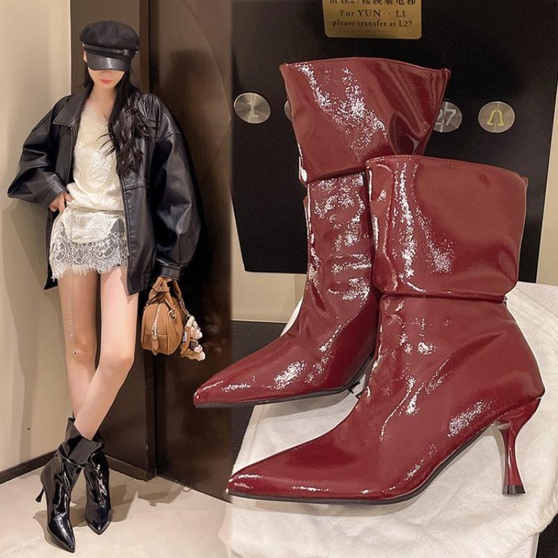 Fashion Pointed Toe High Heel Pile Boots Women's 2025 Autumn and Winter New Fashion and Versatile Sexy Booties