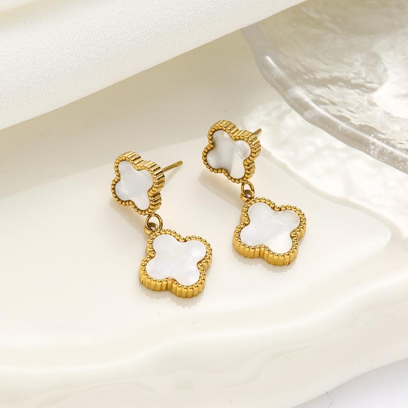 

Серьги из титановой стали с четырьмя листочками клевера на удачу, титановые стальные серьги не теряют цвет, классические серьги с кисточками в виде четырехлистника, женские серьги белый