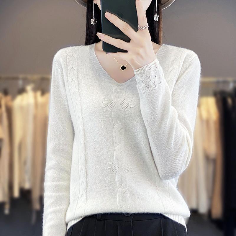 Spring Knitted Sweater, Pullover, V-neck Base Layer, Plush Sweater for Women