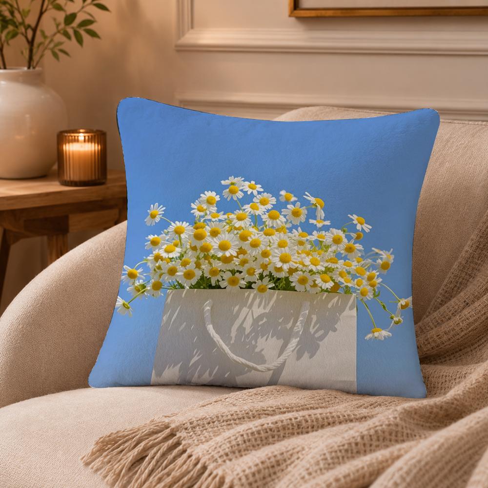 Daisy Cushion Cover Anti-dustmite Pillowcase Invisible zipper silky short plush Sofa cushion cover