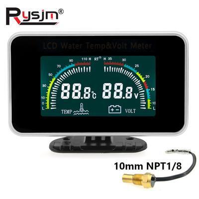 2 In 1 Universal Car Truck LCD Digital Display Voltmeter Gauge & Water Temp Temperature Gauge With Water Temp Sensor 12V/24V