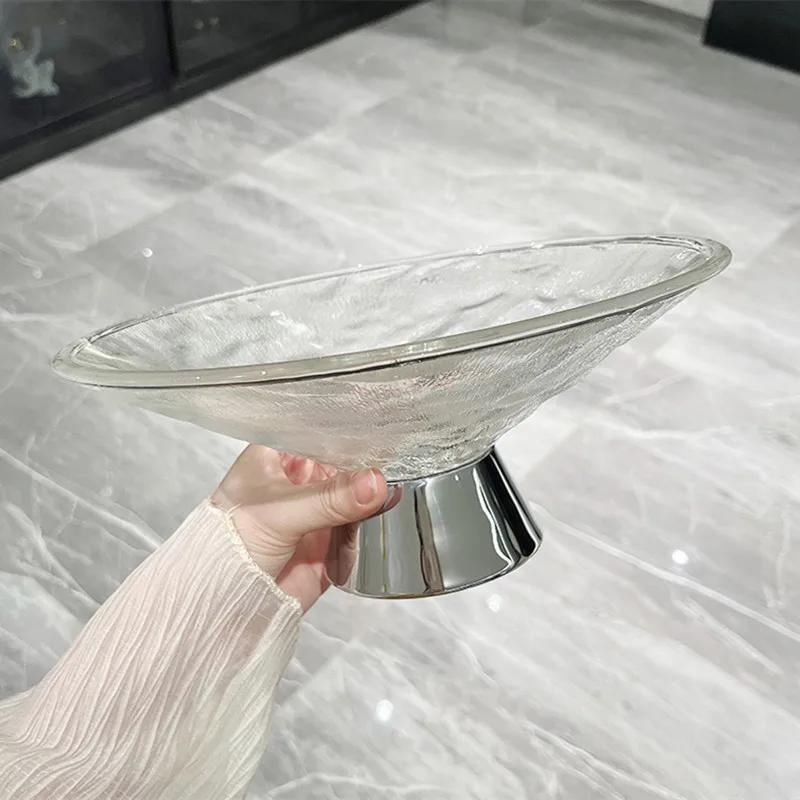 Light Luxury Glass Fruit Plate Living Room Nut Dessert Candy Snack Home Kitchen Tableware High Foot