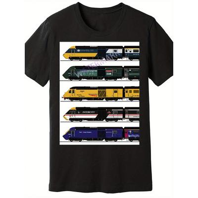 Herre T-skjorte med British Railways Klasse 43 Intercity 125 Lokomotiv, Nummer 44466 - Vintage Togentusiast T-skjorte, Retro Jernbanedesign, Komfortabel
