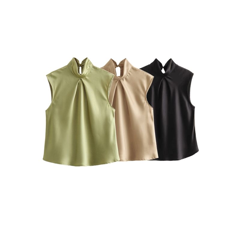 Kaslead New Arrival Women's Clothing Fashion Style Fashionable All-Match Silk Forged Texture Sleeveless Tops 3666175