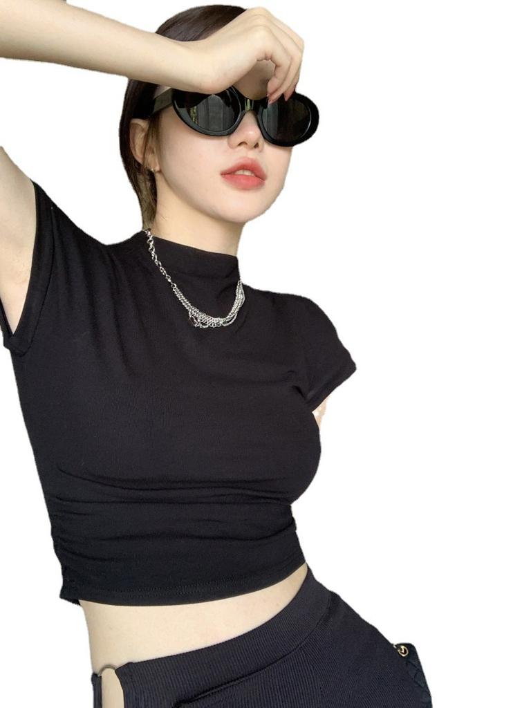 Spice Girl semi-turtleneck short-sleeved T-shirt women's summer design sense slim-fit sexy slim-fit top bottoming shirt