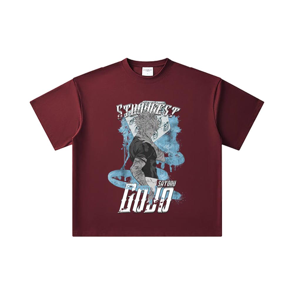 

260 GSM Double Yarn 32 Count 100% Cotton Jujutsu Kaisen V22 Gojo Print Unisex Heavy Cotton T Shirt 2XL вина червоного кольору