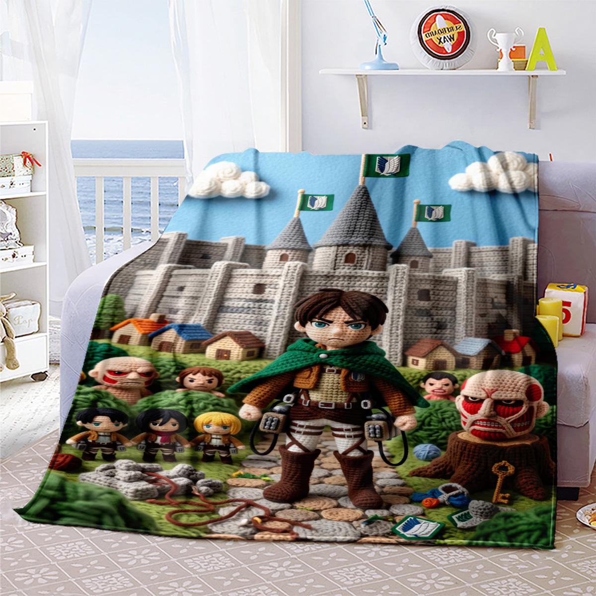 Attack on Titan Flannel Blanket Warm Comfortable for Bedrooms, Sofas, Beds, Chairs, Picnics & Travel YUN6508 75x90cm