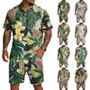 Men's Casual Printed Top and Drawstring Shorts Set Lightweight Breathable Set for Summer