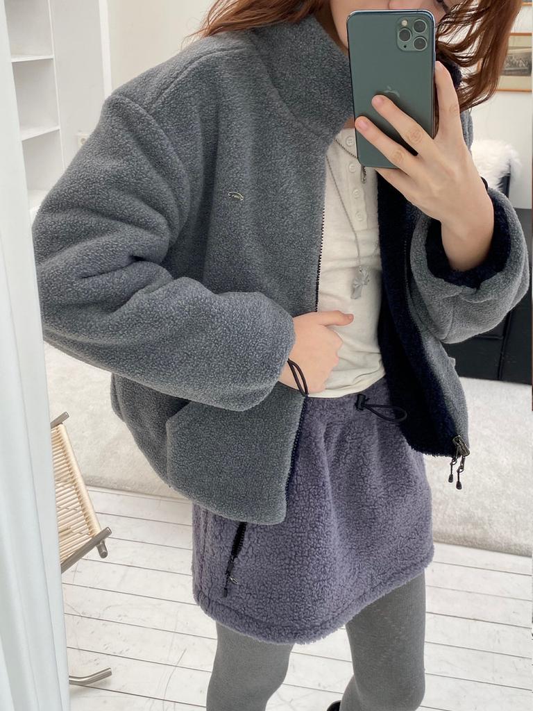 Double Hips Dual Fleece Mini Skirt (Gray)