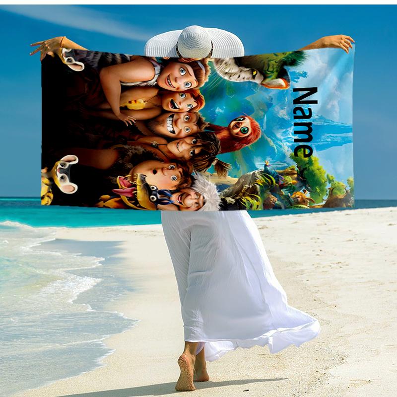 Custom Name Ultra-Soft Beach Towel with The Croods Theme,Ideal for Pool - Camping, Diving - Perfect Travel Essential, Vibrant Beach Towel.