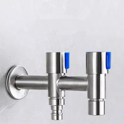 Stainless Steel Washing Machine Faucet Bibcock 1 Inlet 2 Outlets Multifunctional for Garden Bathroom Kitchen Cold Water Mop Tap