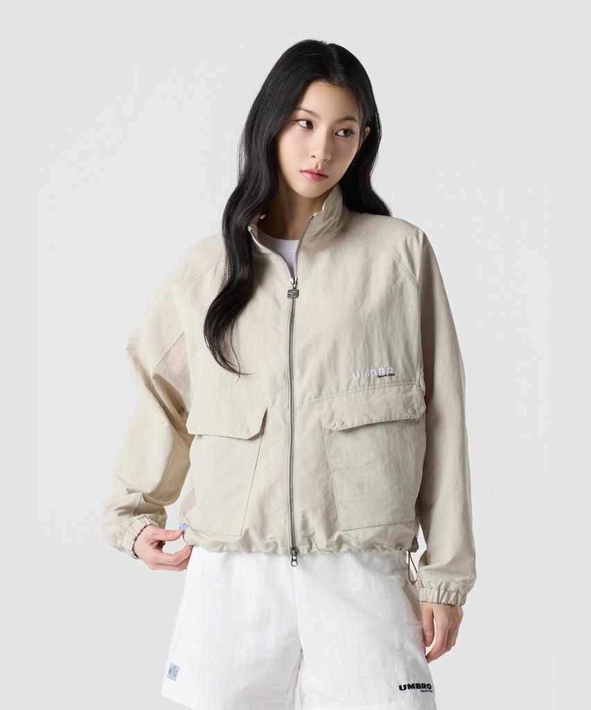 Umbro Linen-Like Women'S Stand Neck Windbreaker Jacket Beige Ur122Cjk36