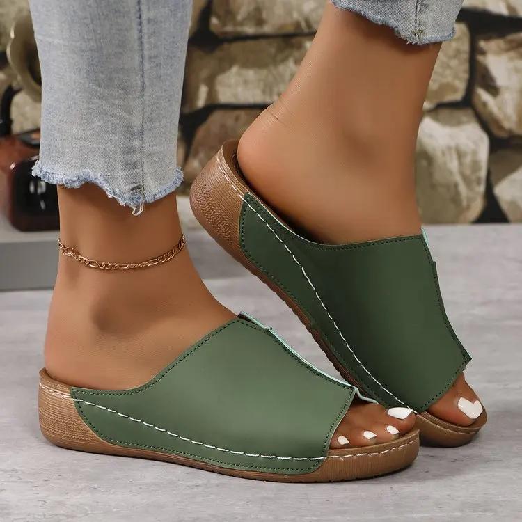 Mode Klassieke Retro Dames Sandalen 2024 Zomer Peep Toe Casual Outdoor Slippers Comfortabele Sleehak Romeinse Dames Schoenen Sandalias De Mujer