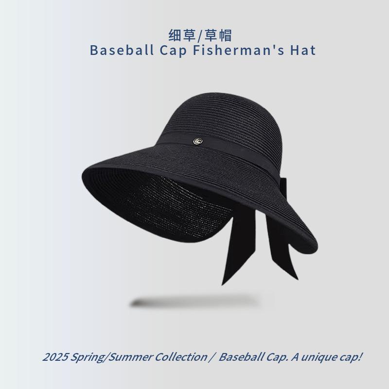 

New Summer Wide Brim Visor Straw Hat for Women - Bowknot Decor, UV Protection Foldable Beach Sun Hat 54-58cm чорний