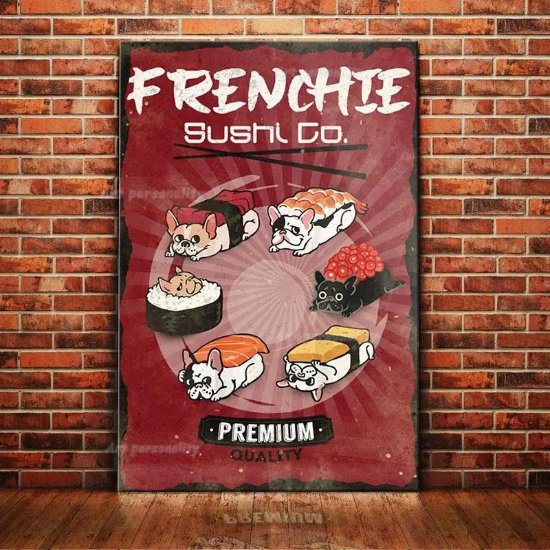 French Bulldog Coffee Club Dogs Metal Sign Funny Fries Tin Poster Home Decor Bar Wall Art Painting Dog Lover Poster xinch